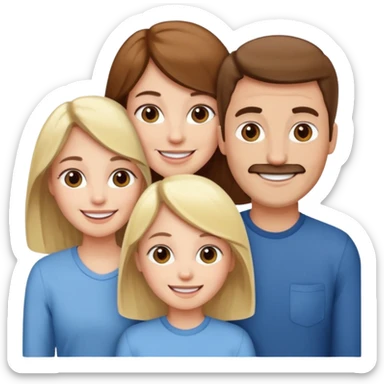 happy pale white family with one brown hair dad, one brown hair mom, one blonde girl, and one brown hair girl sticker