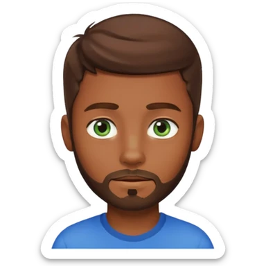 a young boy with brown hair, with a mix of blue and green eyes, a little bit of beard sticker