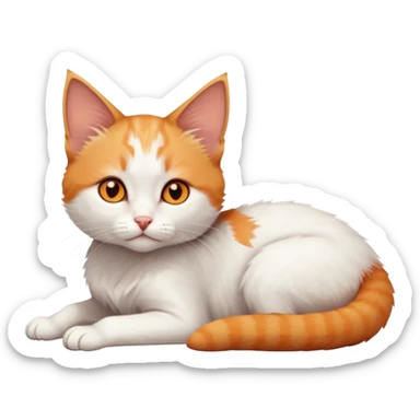 full body of very small + skinny ginger and white kitten with deep orange eyes and triangular shaped face lying down sticker