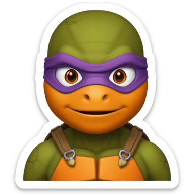 Donatello from Teenage Mutant Ninja Turtles, emoji style, head only, with an orange hacking interface on the screen sticker