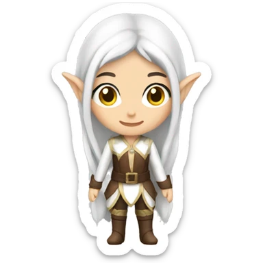 Asian feminine full body slim long white hair elf leather costume sticker