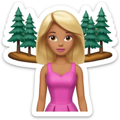 Brown skin blonde hair barbie in front of the woods sticker