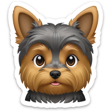 Yorkie with lowered down ears, mostly dark and grey, small sticker