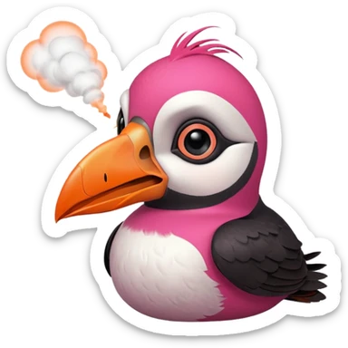 pink puffin angry blow steam nose beak sticker