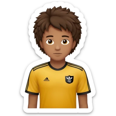 Crie um emoji de um menino com o cabelo castanho claro com uma franja reta e o corte low fade zumbi blusa de gola alta da adidas sticker