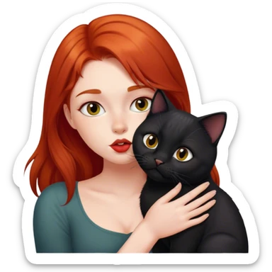 A red-haired girl kisses a black British cat  sticker