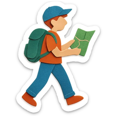 a student travelling, paper craft style sticker