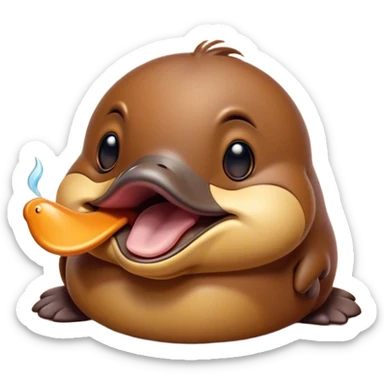 Cinematic Cute Yawning Platypus Portrait Emoji, Head tilted slightly with a dramatic, wide-open yawn, showcasing a soft, textured brown fur with a relaxed duckbill and droopy eyes in drowsy contentment, Simplified yet irresistibly adorable features, highly detailed, glowing with a soft, cozy glow, high shine, relaxed yet expressive, stylized with a touch of quirky charm, bright and endearing, soft glowing outline, capturing the essence of a sleepy yet affectionate platypus, so drowsy it feels like it could float out of the screen and curl up for a nap! sticker