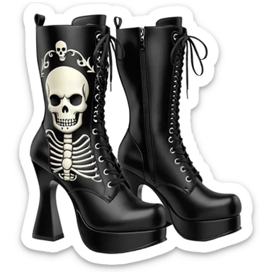 Hyperrealism, rendering, isolated, ultra detailed, womens vegan leather mid calf high heel Demonia Muerto boots sticker