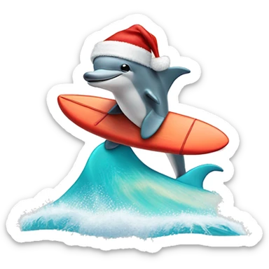 Dolphin with Santa hat riding a surfboard  sticker