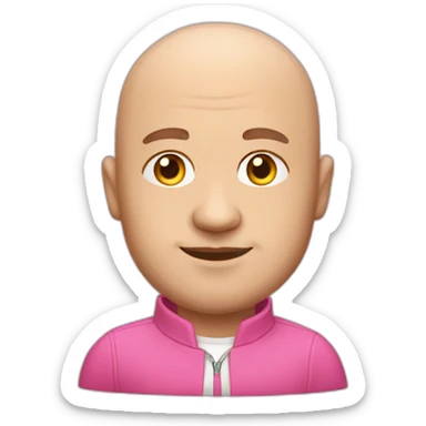 thirty-year-old with a pink suit, no hair on his head but bald on top, quite corpulent but not too much sticker