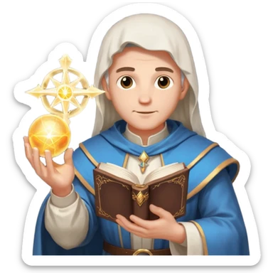 dnd cleric holding a holy book in one hand and having a ball of light in the other sticker