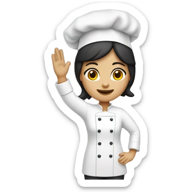 woman with dark hair, wear chef hat, wear chef jacket, raising her hand up sticker