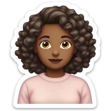 Girl with dark brown wavy curlyish hair wearing a light pink sweater sticker