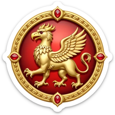 Golden griffin crest / brosch in a circle with red gems and no background sticker