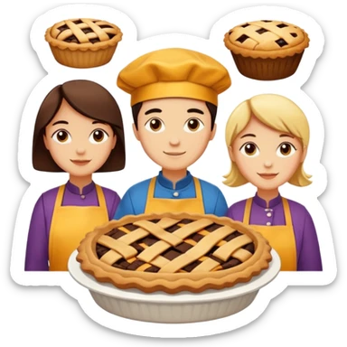 Baking community humanless avatar in vibrant style illustration. Pie, cookie, and muffin warm golden tones, simple shapes, flat design, high contrast. sticker