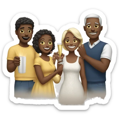 white family celebrate new year sticker