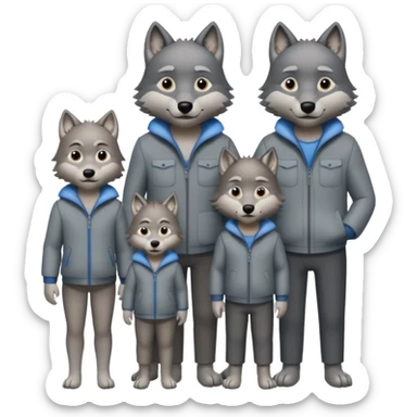 Wolf's family: mom, dad, 3 sons and 1 daughter sticker