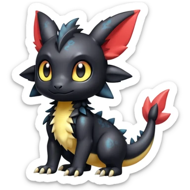 Cute Shiny Chibi Baby Innocent Ethereal Guilmon-Salandit-Umbreon-Fakémon-hybrid-creature (full body)  sticker