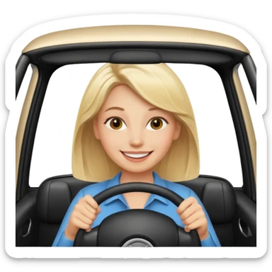 blonde woman driving car. Happy face confidence sticker