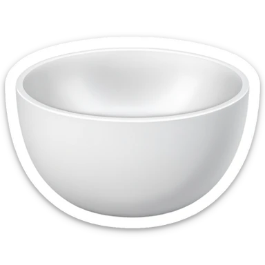 white bowl with matte white color inside, no liquid, no gloss, simple, clear sticker