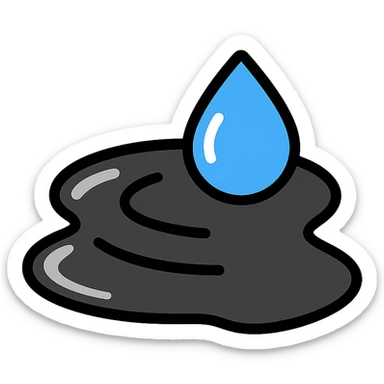 water droplet sliding on glossy black mirror-like paint, main color glossy black, subtle repellent effect with water lines moving away, modern and clean icon sticker