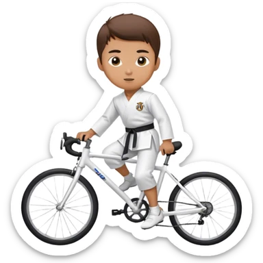 Taekwondo boy wearing a dobok riding a road bike sticker