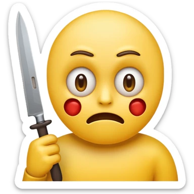 Insane scared injured yellow emoji person with a knife in the classic emoji style  sticker