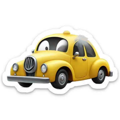 a smiley shaped like a car with steam coming out of it  sticker