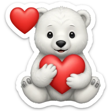 Create a polar bear mascot , holding a large red heart sticker
