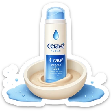 Small white CeraVe tube with blue label soft beige tip, with gentle light. Surrounded by tiny floating tear-shaped sparkles and crescent moon dust, hinting at dark circle repair. Emits a soothing blue-beige aura like a targeted eye revival spell. Compact, calming, and luminous — emoji-style. sticker