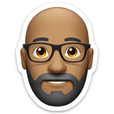 Create a bald man, big long black beard with white highlights, round prescription glasses, and thin eyebrows sticker