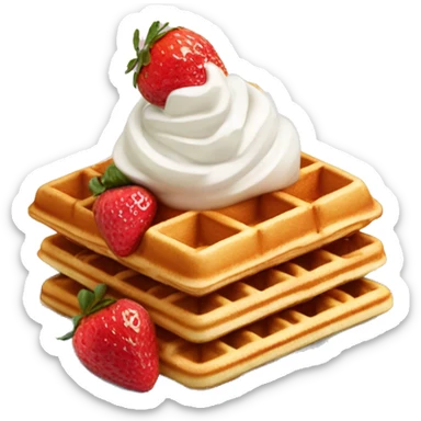 square waffle with dollop of whipped cream and strawberries on top sticker