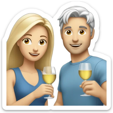 A white female with blue eyes and blond medium long hair and a white male with brown eyes and grey hair, they toast to each other with a glass of white wine. sticker