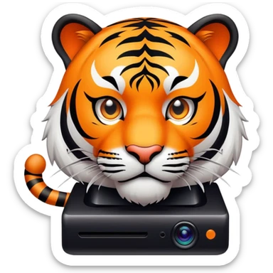 streamer tiger face with webcam and setup for Twitch emote sticker