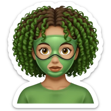 lightskin girl with green facemasks and brown curly hair sticker