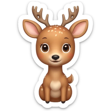 A cute deer emoji, small and simple, with big round eyes, a gentle smile, short antlers, soft beige fur with slightly lighter spots on its back, rounded cartoon-like proportions, minimal shading, vector-style, sticker
