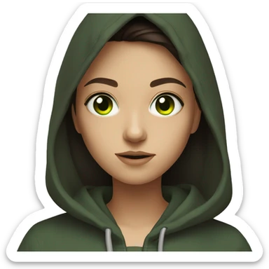 selfie of a girl in hoodie dark brown hair and green eyes sticker