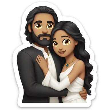 Light skin;Black long hair girl  in a white saree hugging with a man with black beard and hair on top sticker