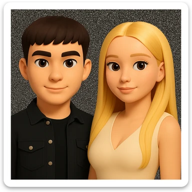 Slightly increase the volume of the upper body of the girl, separate the girl and the boy from each other, and make the skin color the same for both characters. Maintain the cartoonish 3D style as in the reference image. sticker