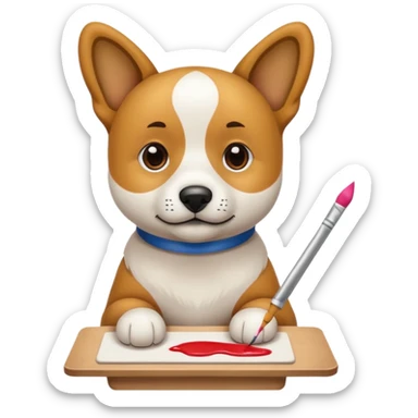 perrito pintando un lienzo en blanco con un pincel en la pata sticker