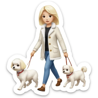 blonde woman walking Maltese dog sticker