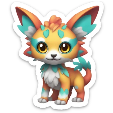 Cute cool colorful fantasy animal hybrid Fakemon full body sticker