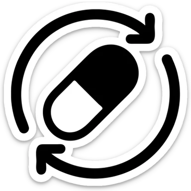 solid filled icon symbolizing chronic illness, stylized pill and a looping arrow sticker