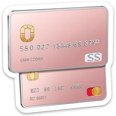 Blush pink credit card with gold chip and silver embossed numbers, minimal design, no logos, soft 3D style. sticker