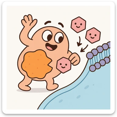 Ultra-detailed illustration of enzyme digestion: amylase breaking starch into sugars near a cell membrane. Clean white background, no text. Scientific but simple sticker