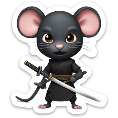 ninja black skin rat with katana sticker