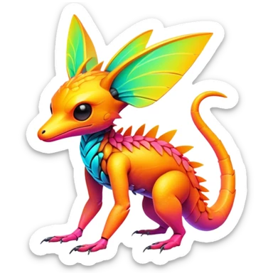 Tropical futuristic lush warm-colored modern neon-colored cyber-Fakémon-Trico-creature sticker