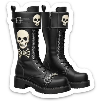 Hyperrealism, rendering, isolated, ultra detailed, vegan leather mid calf Demonia Muerto boots sticker