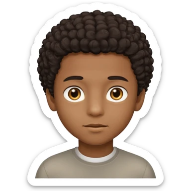This avatar of black boy has lightly curly dark hair styled upward, a rounded face with golden-brown eyes, and a neutral expression sticker